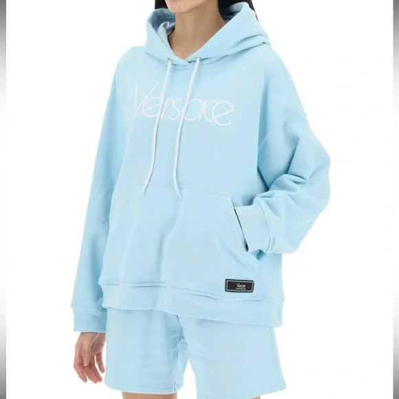 Versace iconic 1978 re-edition Logo Light Blue embroidered oversized hoodie 48 - Picture 9 of 16